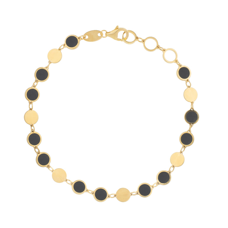 14K Onyx Geometric Mirror Gem Chain Bracelet-Yellow | Lobster