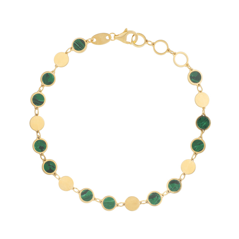 14K Malachite Geometric Mirror Gem Chain Bracelet-Yellow | Lobster