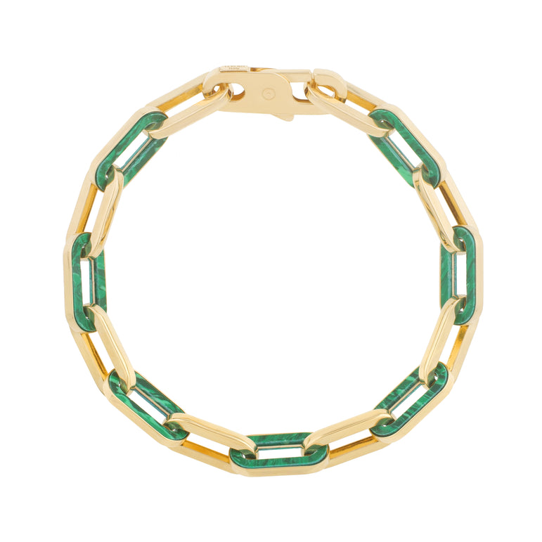 14K Malachite Paperclip Gem Link Bracelet-Yellow | Lobster