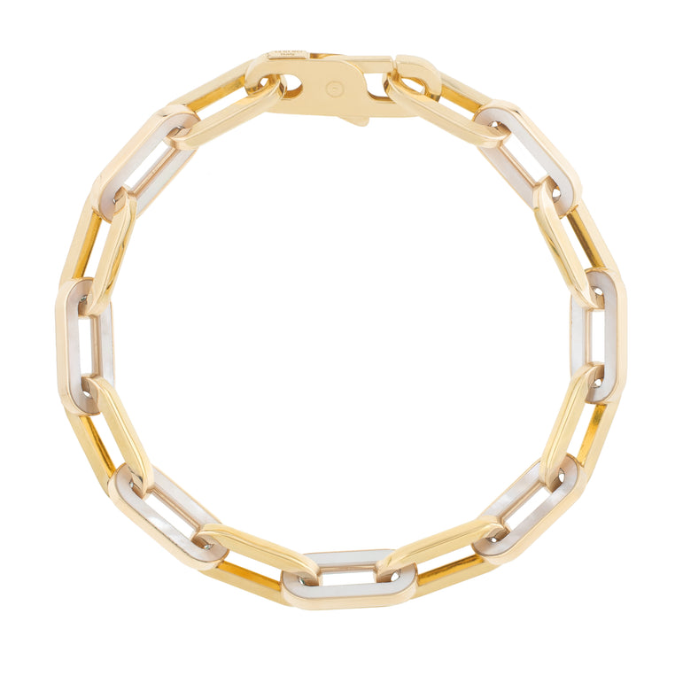 14K MOP Paperclip Gem Link Bracelet-Yellow | Lobster