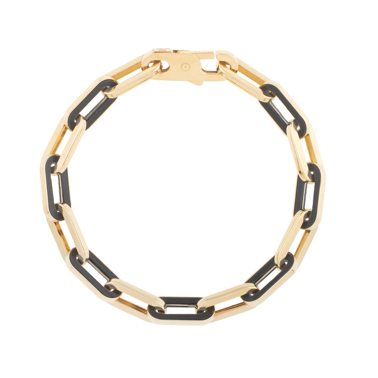 14K Onyx Paperclip Gem Link Bracelet-Yellow | Lobster