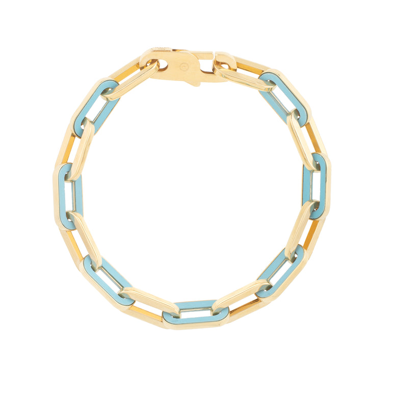 14K Turquoise Paperclip Gem Link Bracelet-Yellow | Lobster