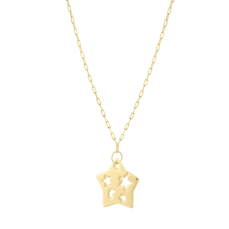 14K Cutout Star Pendant-Yellow | Lobster