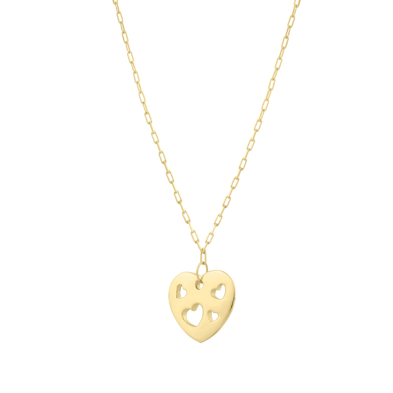 14K Cutout Heart Pendant-Yellow | Lobster