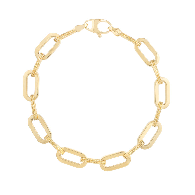 14K 7mm Diamanté Paperclip Bracelet-Yellow | Lobster