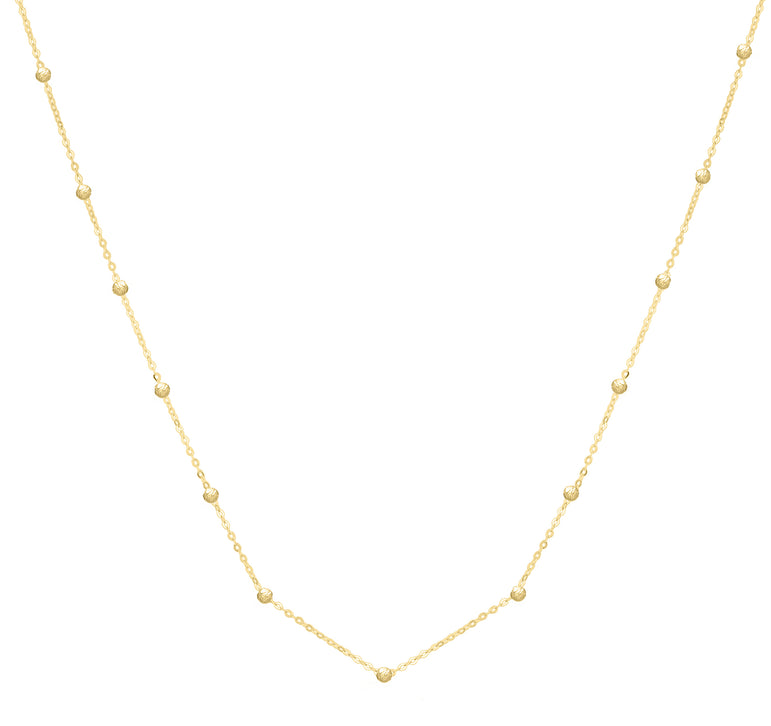 14K Saturn Bead Chain Necklace-Yellow | Lobster