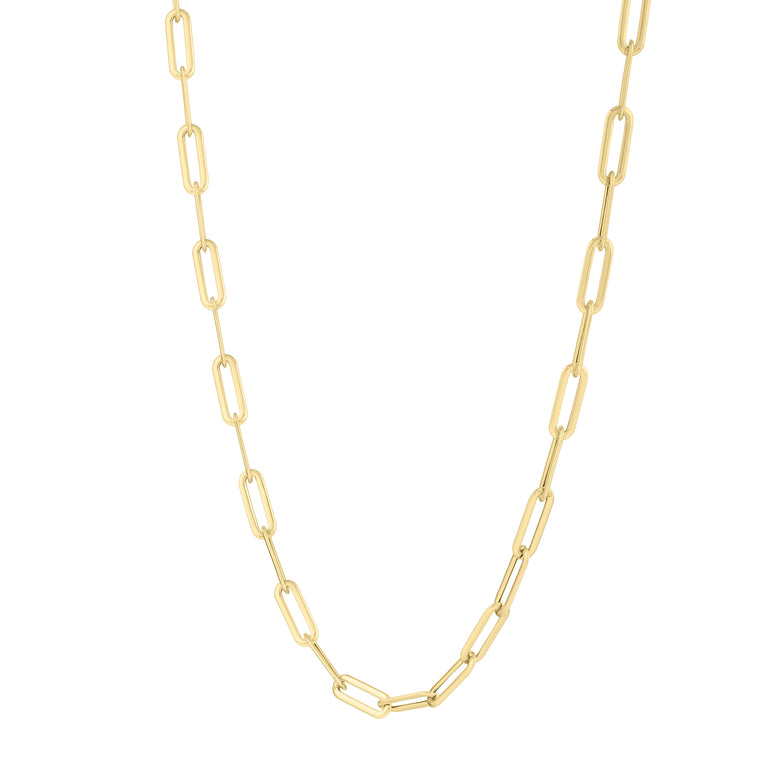 14K Long Domed Paperclip Necklace-Yellow | Lobster