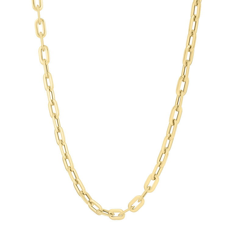 14K Oval Domed Paperclip Necklace-Yellow | Lobster