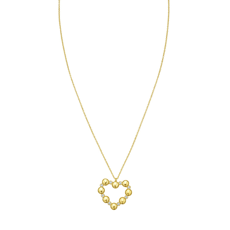 14K Diamond Heart Bauble Necklace-Yellow | Lobster