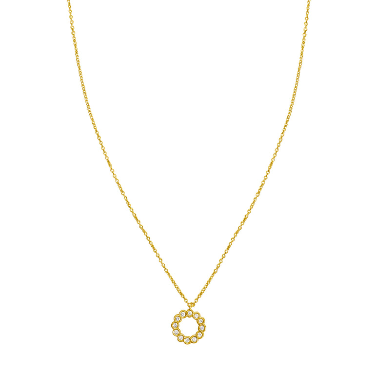14K Petite Diamond Circle Necklace-Yellow | Lobster