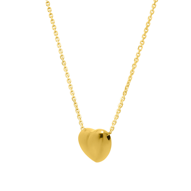 14K Gold Small Puffed Up Heart Necklace-Yellow | Pear Shaped Lobster