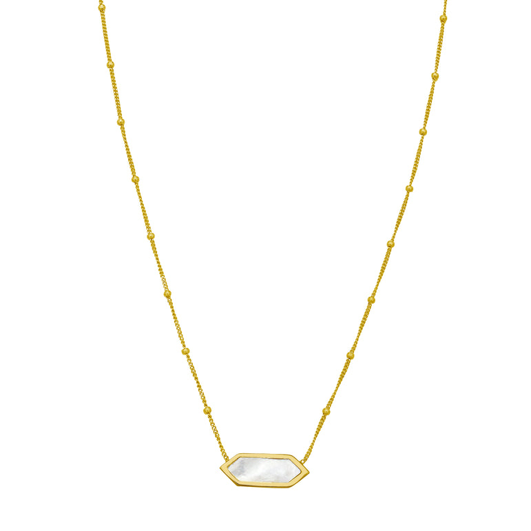 14K Hexagon Mother of Pearl Necklace-Yellow | Lobster