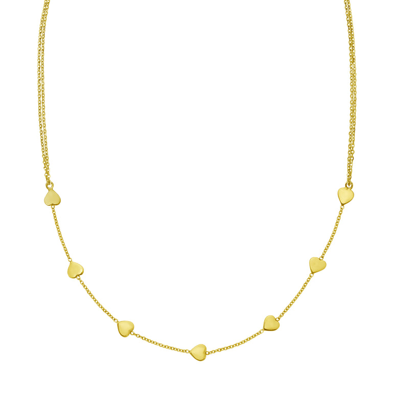 14K Adjustable Heart Link Necklace-Yellow | Lobster
