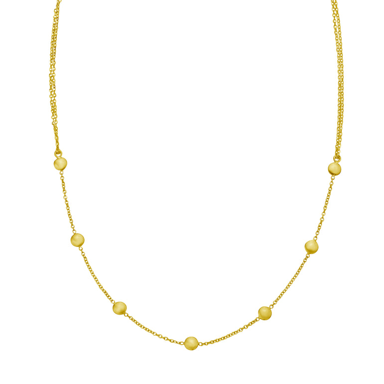 14K Adjustable Bead Link Necklace-Yellow | Lobster