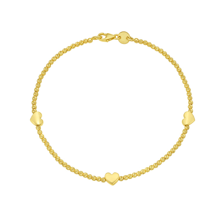 14K Heart Station Bead Bracelet-Yellow | Lobster