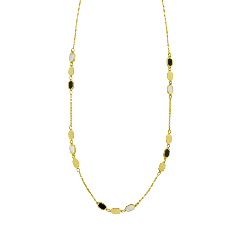 14K Onyx & MOP Inlay Links Necklace-Yellow | Lobster