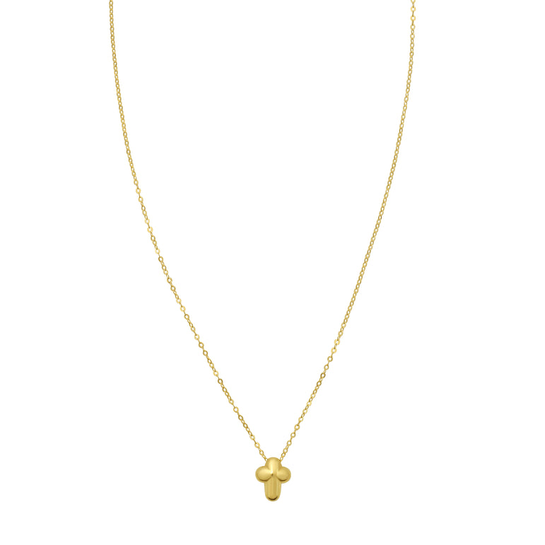 14K Puffed Mini Cross Pendant-Yellow | Lobster