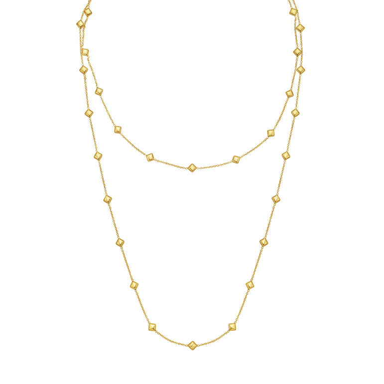 14K Pyramid Station Layered Necklace-Yellow | Lobster