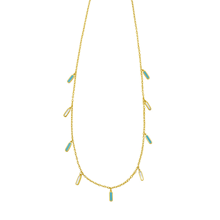 14K Turquoise & MOP Inlay Station Necklace-Yellow | Lobster