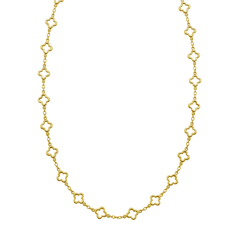 14K Clover Link Necklace-Yellow | Lobster