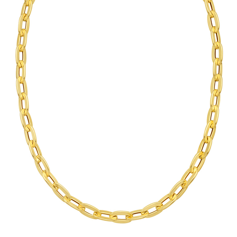 14K Long Mirror Rolo Link Chain-Yellow | Lobster