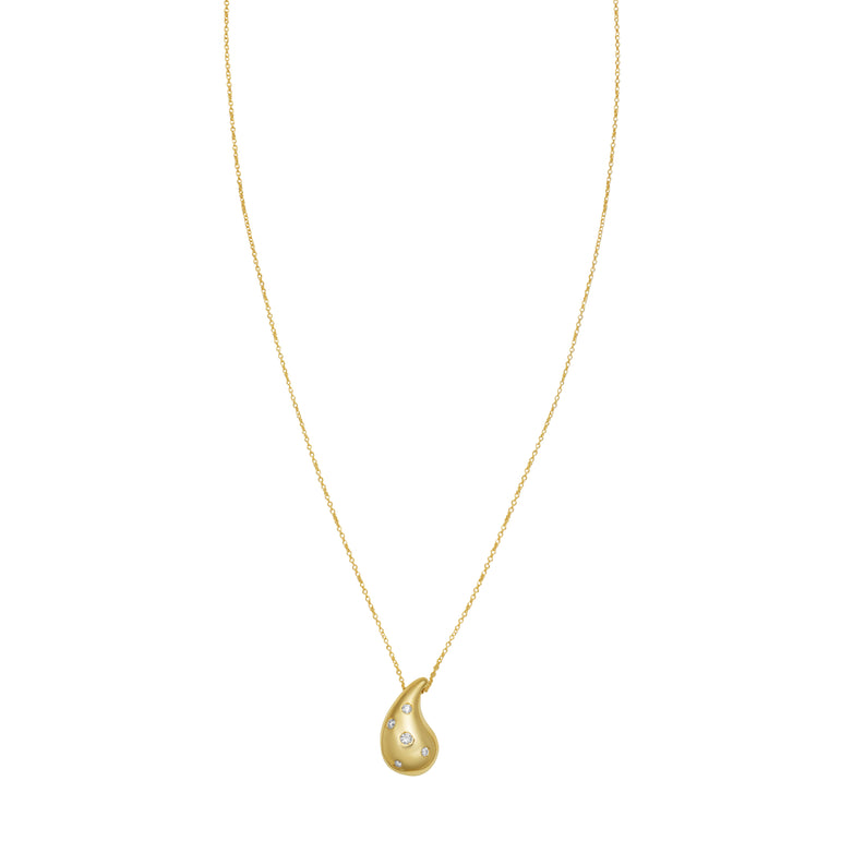 14K Diamond Raindrop Necklace-Yellow | Lobster