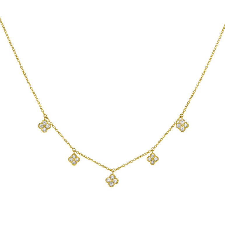 14K Diamond Flower Necklace-Yellow | Lobster