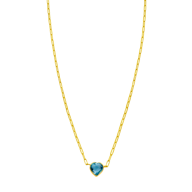 14K Blue Topaz Heart Necklace-Yellow | Lobster