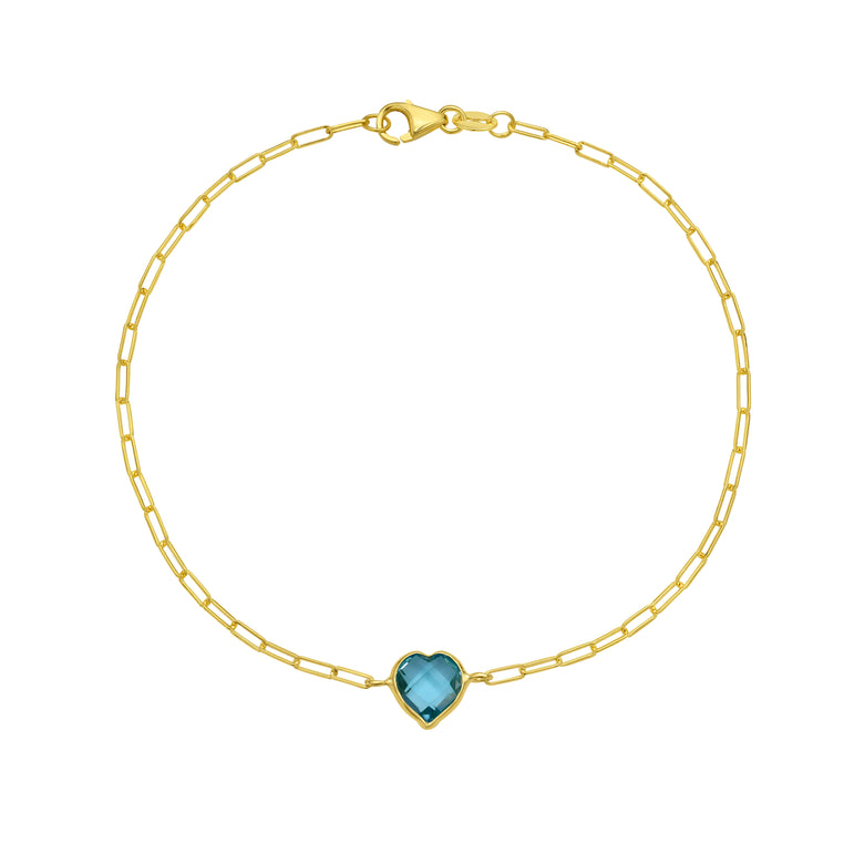 14K Blue Topaz Heart Bracelet-Yellow | Lobster