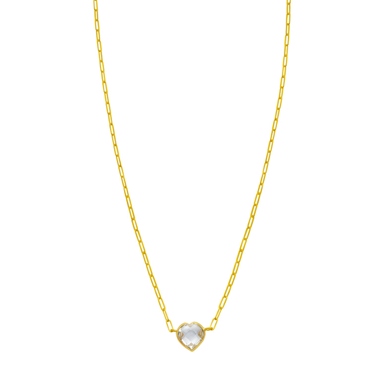 14K White Topaz Heart Necklace-Yellow | Lobster