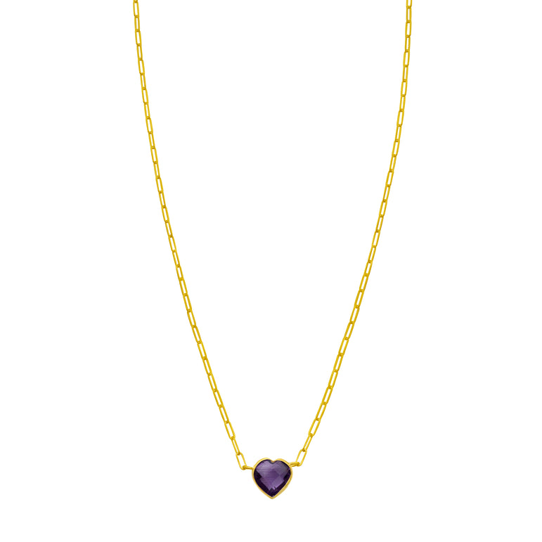 14K Amethyst Heart Necklace-Yellow | Lobster