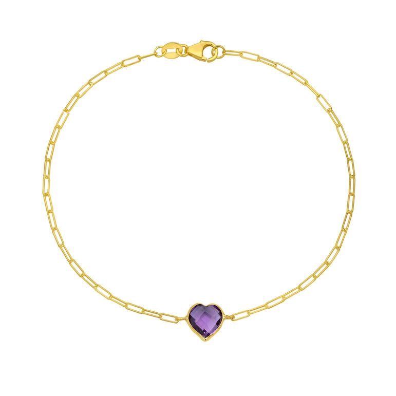 14K Amethyst Heart Bracelet-Yellow | Lobster