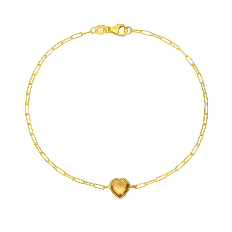 14K Citrine Heart Bracelet-Yellow | Lobster
