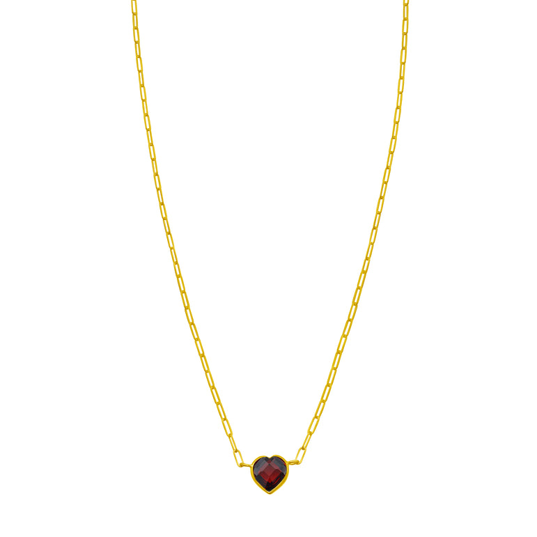 14K Garnet Heart Necklace-Yellow | Lobster