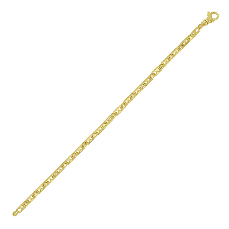 14K Gold Rectagular Railroad Link Bracelet-Yellow | Lobster