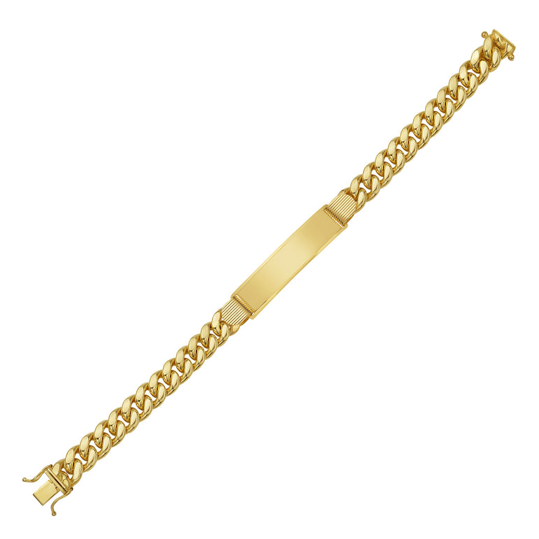 14K Gold 9.1mm Lite Cuban ID Bracelet-Yellow | Lobster