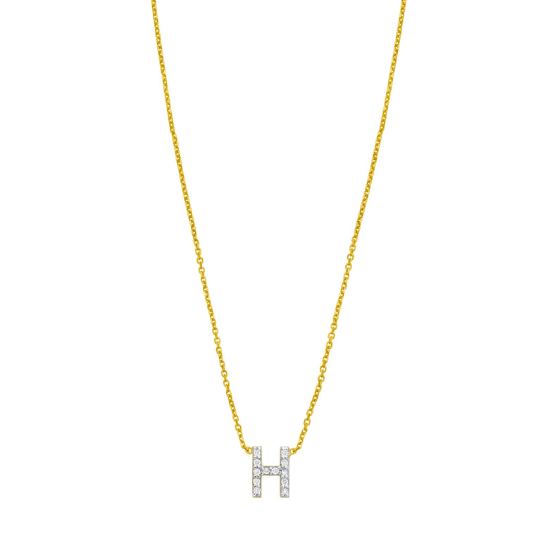 14K Mini Diamond H Initial-Yellow | Spring Ring