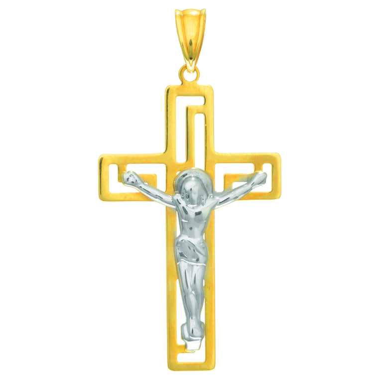 14K Gold Open Back Crucifix Cross-Yellow