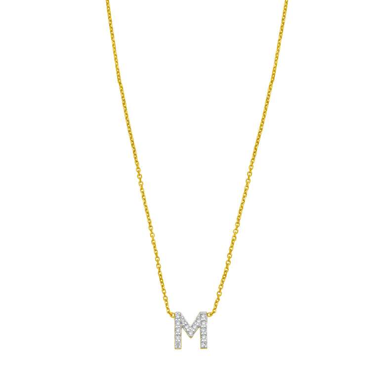 14K Mini Diamond M Initial-Yellow | Spring Ring