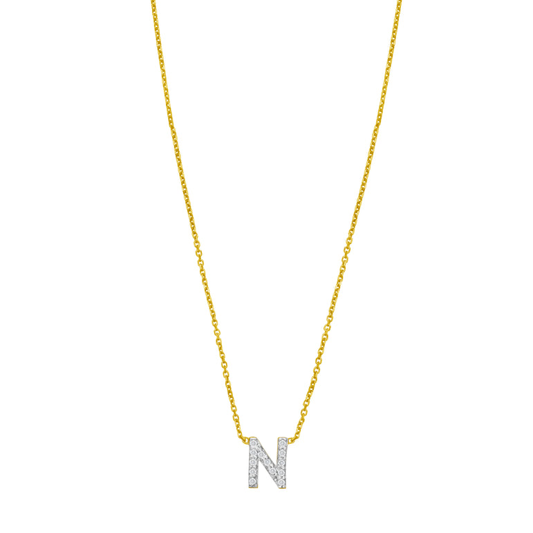 14K Mini Diamond N Initial-Yellow | Spring Ring
