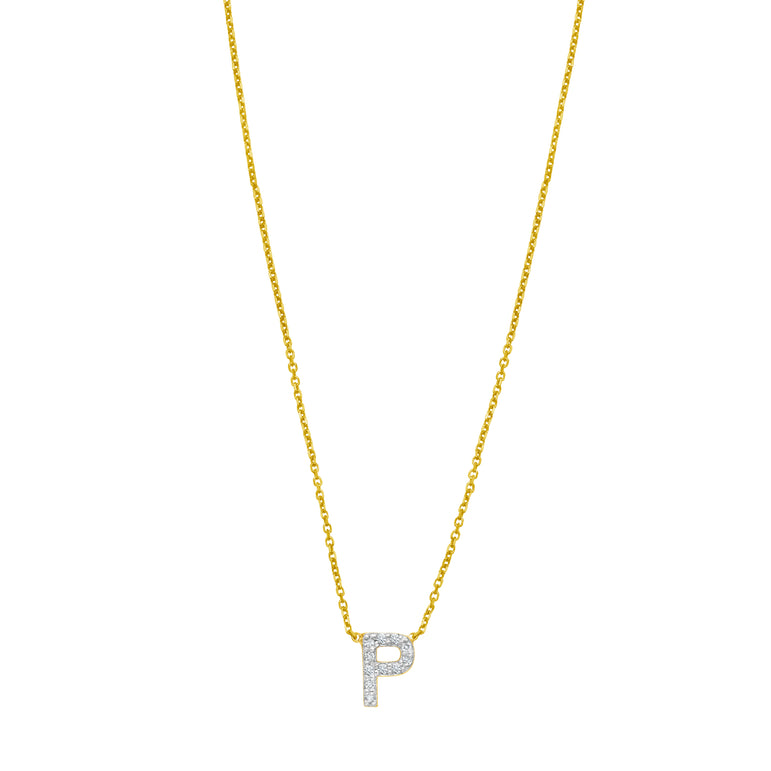 14K Mini Diamond P Initial-Yellow | Spring Ring
