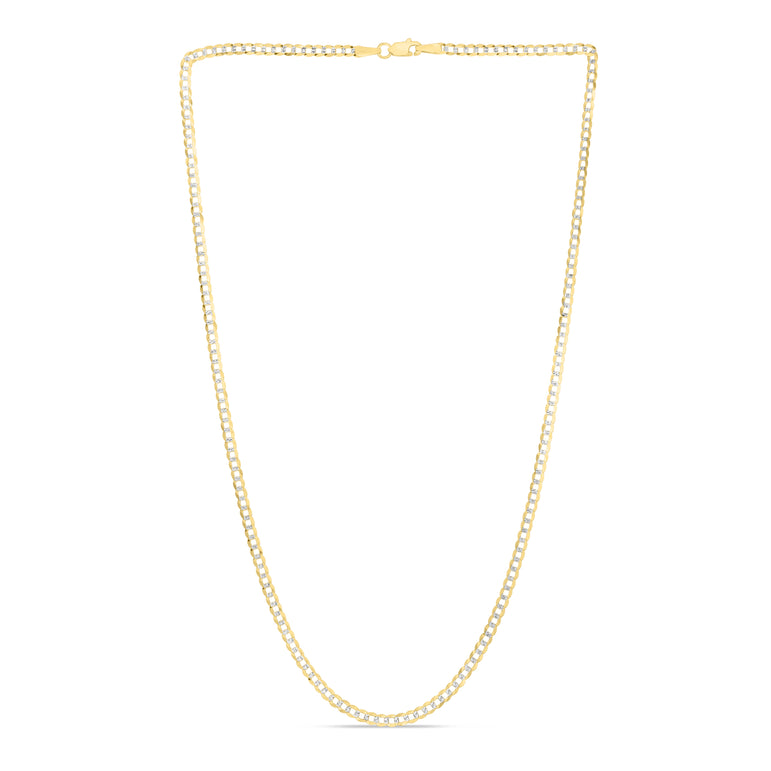 14K Gold 2.6mm White Pave Curb Chain -Yellow | Lobster