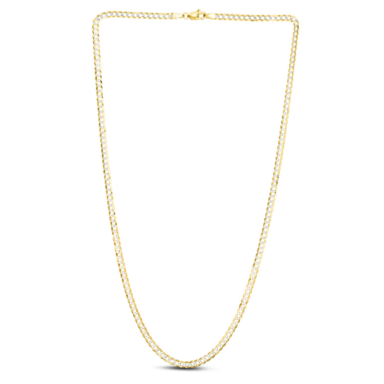 14K Gold 3.2mm White Pave Curb Chain -Yellow | Lobster