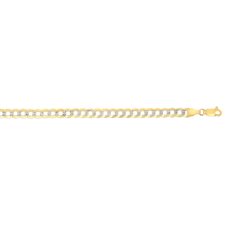 14K Gold 7mm White Pave Curb Chain -Yellow | Lobster
