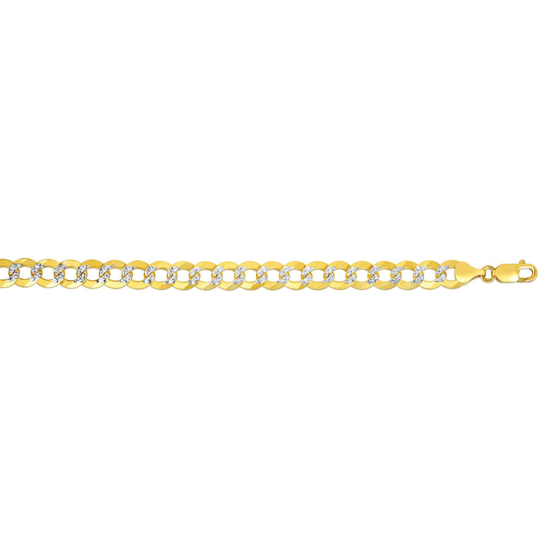 14K Gold 9.7mm White Pave Curb Chain -Yellow | Lobster
