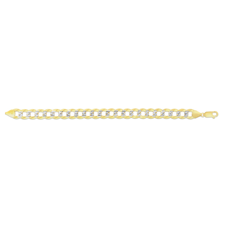 14K Gold 11.23mm White Pave Curb Chain -Yellow | Lobster