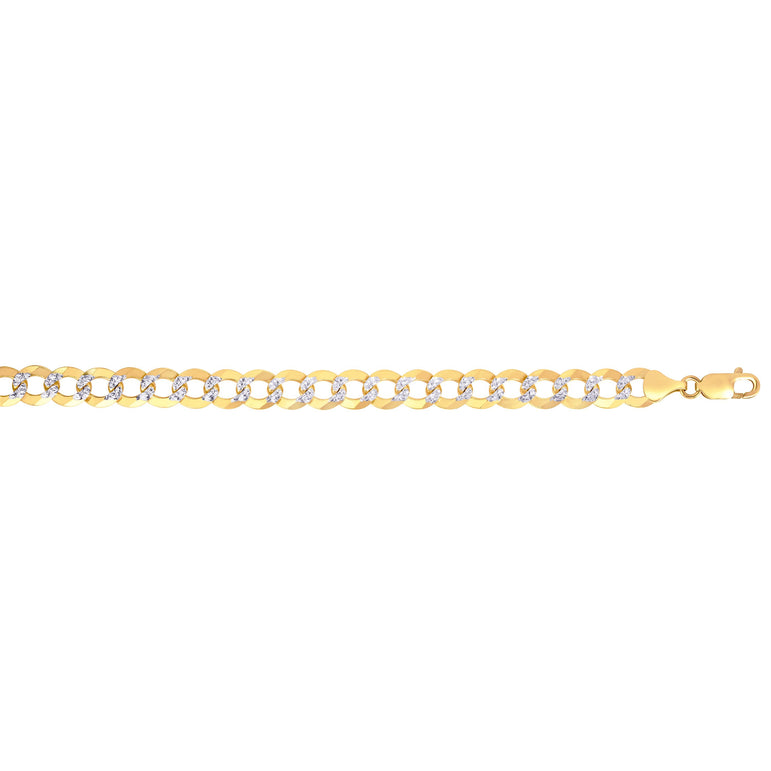 14K Gold 12.18mm White Pave Curb Chain -Yellow | Lobster