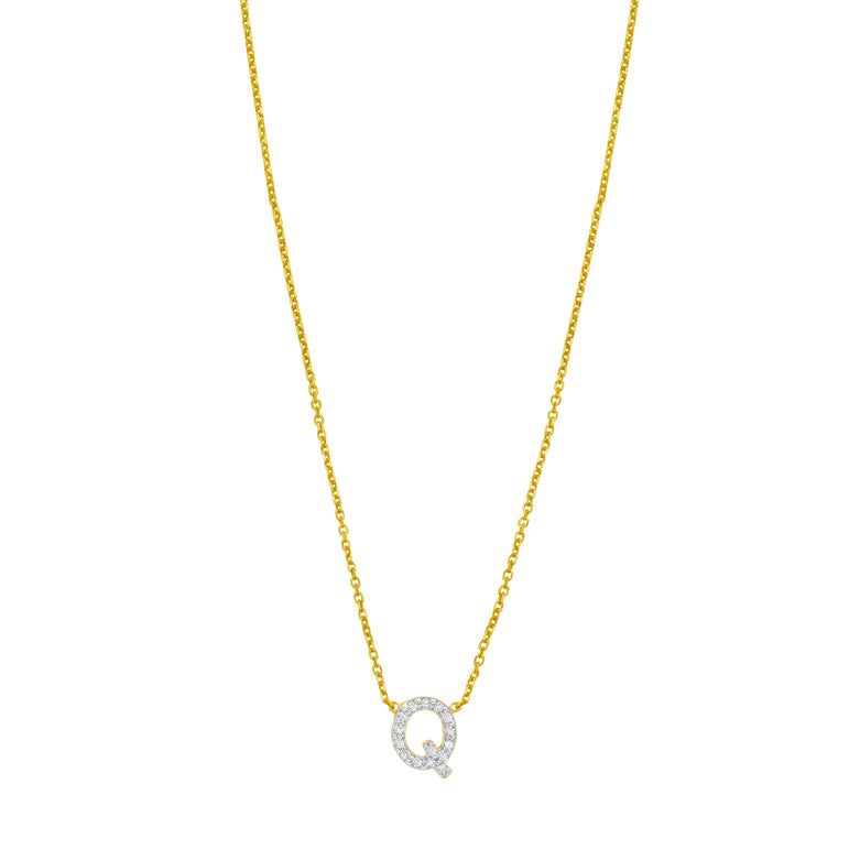 14K Mini Diamond Q Initial-Yellow | Spring Ring