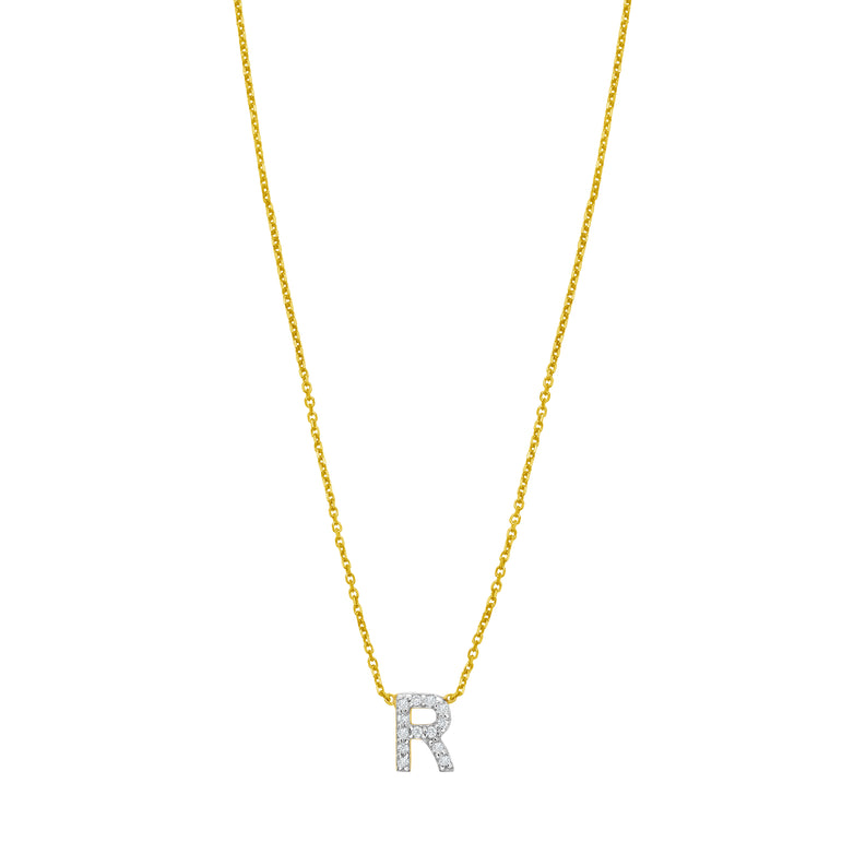 14K Mini Diamond R Initial-Yellow | Spring Ring