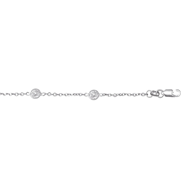 14K Gold CZ by the Yard Anklet-White | Lobster